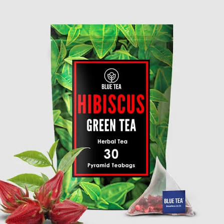 Blue Tea Hibiscus Green Tea 30 Pyramid Teabags